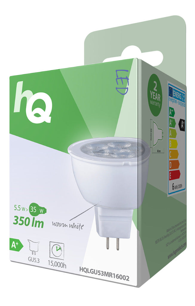 HQ HQLGU53 MR16002 Lámpara LED MR16 GU5.3 5.5 W 350 LM 2 700 K