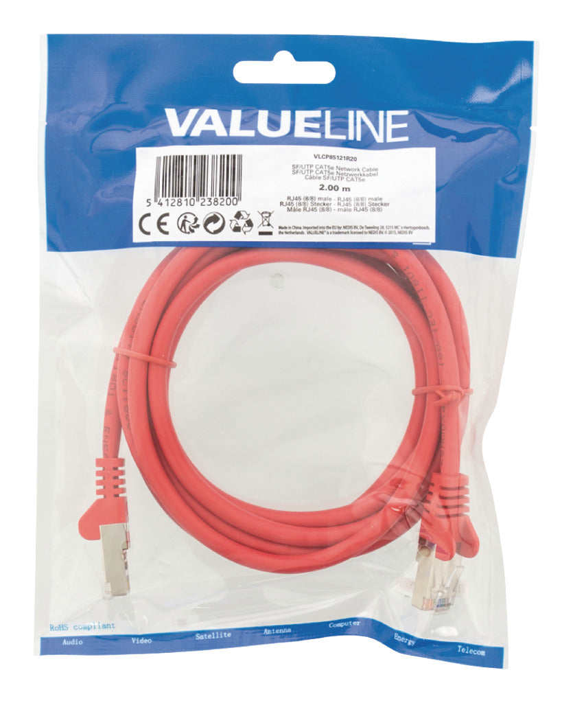 Valueline Valueline VLCP85121R20 CAT5E SF UTP Cable de red RJ45 (8 8) Masculino RJ45 (8 8) Macho 2.00 m rojo