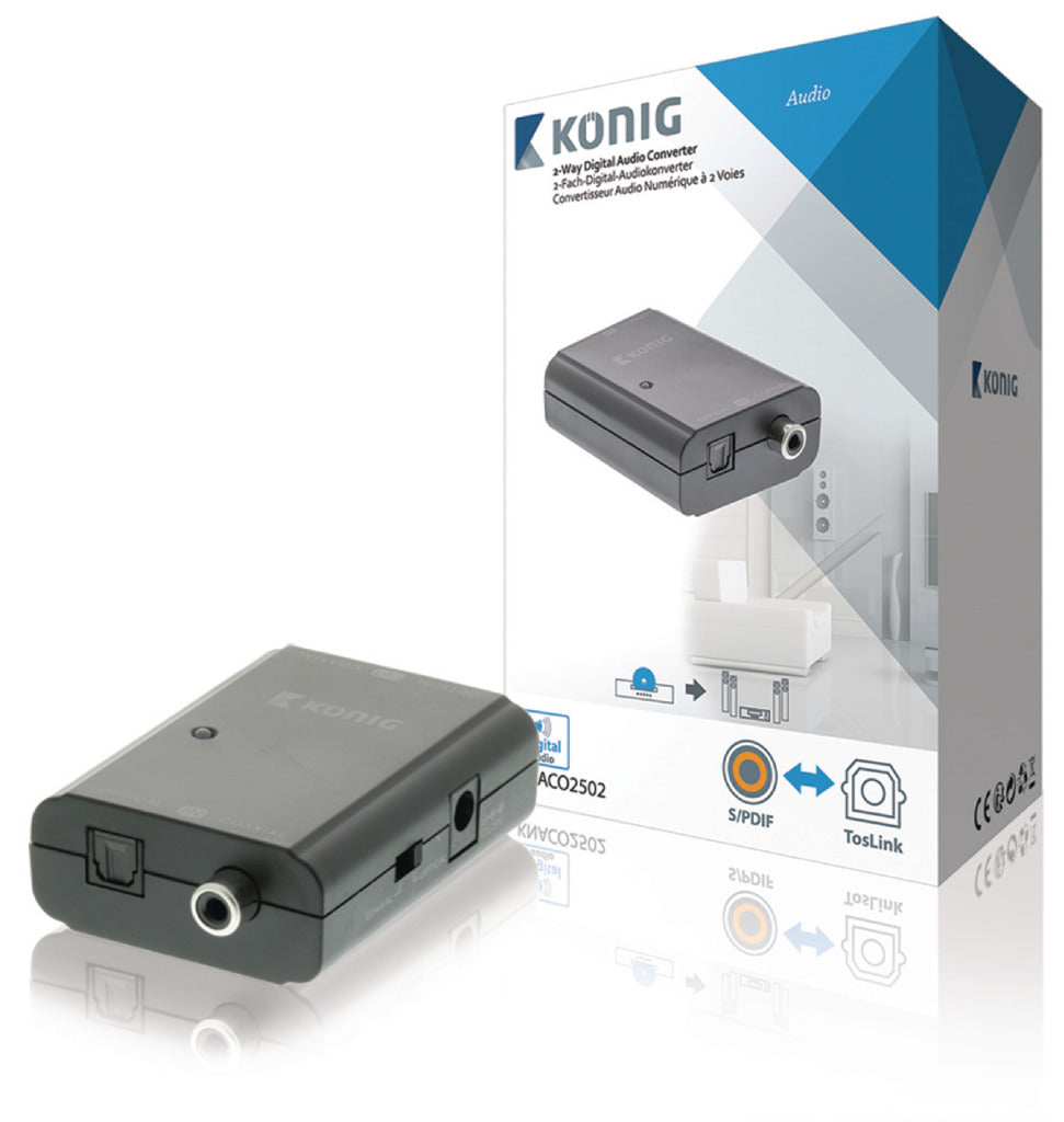 K ouml;nig König KNACO2502 Digitale Audio Converter 1x Toslink Female + 1x S pdif (rca) Female 1x Toslink Female + 1x S pdif (rca) Female Donkergrijs