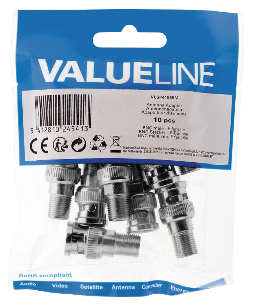 Valueline Valueline VLSP41965M Antenna Adapter BNC Male F-Connector Female Silver