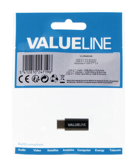 Valueline VLCP60910B USB 2.0 Adapter USB-C Stecker - USB Micro-B Buchse schwarz