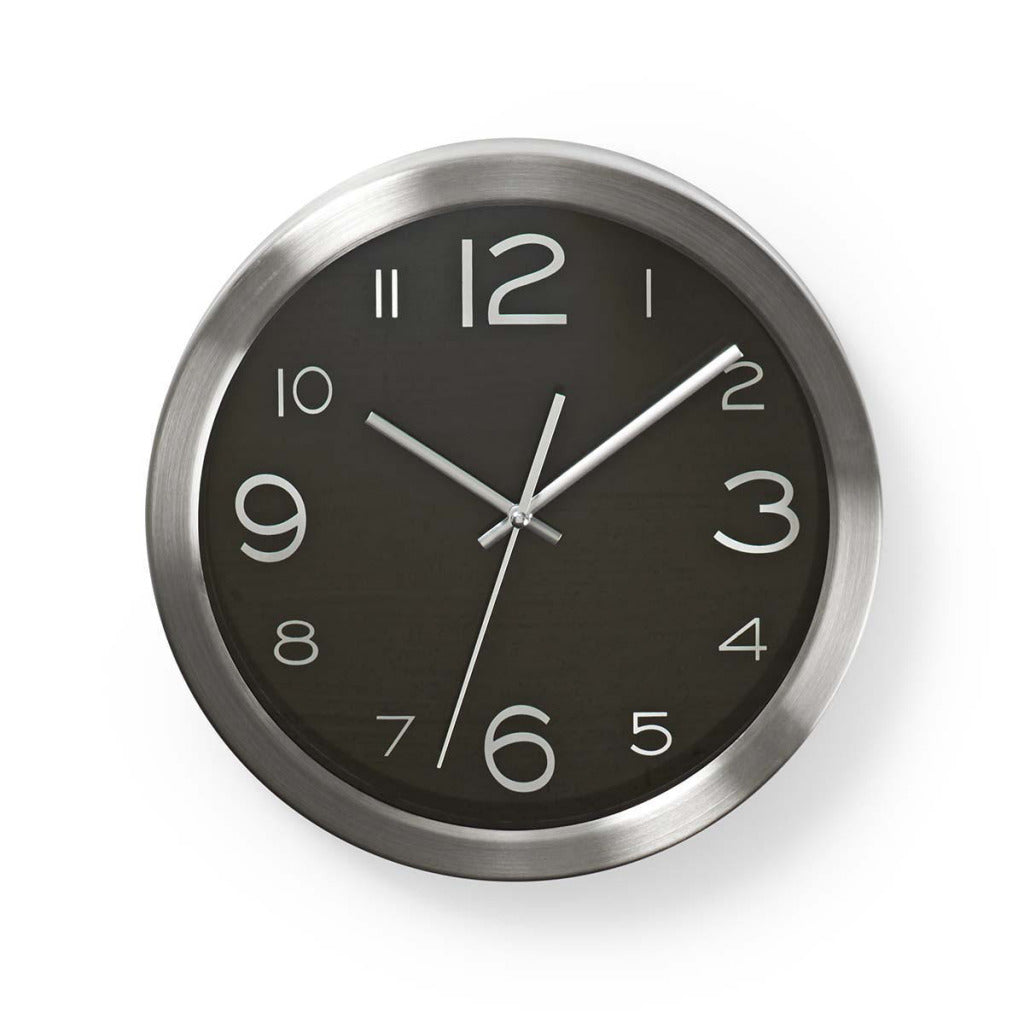 Nedis CLWA010MT30BK Round wall clock Diameter 30 cm Black Stainless steel