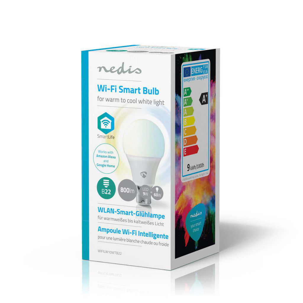 Nedis wifilw10wtb22 wi-fi slimme led-lamp warmtot koud-wit b22