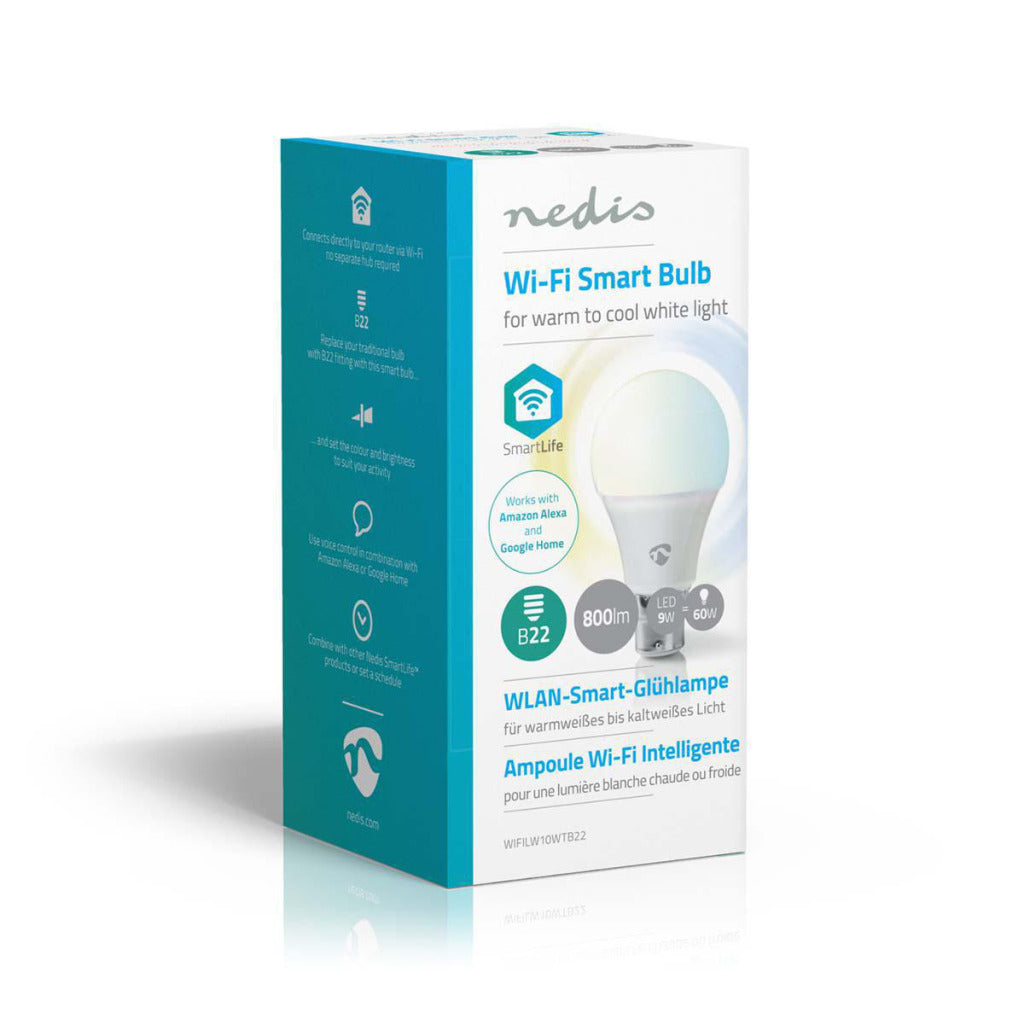 Nedis wifilw10wtb22 wi-fi slimme led-lamp warm- tot koud-wit b22