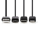 NEDIS CCGP60620BK10 3-en-1 Cable de sincronización y carga USB-A-Micro B Male-C Masculino Apple Lightning 8 pines Macho 1.0 M Negro