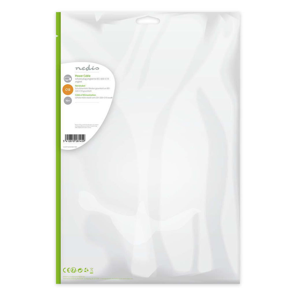Nedis CEGP10020BK100 Stromkabel, Schuko-Stecker, abgewinkelt – IEC-320-C13, abgewinkelt, 10 m, Schwarz