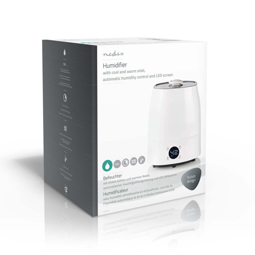 NEDIS HUMI120CWT Humidificador 5.5 L Temporizador de pantalla LED de higrómetro