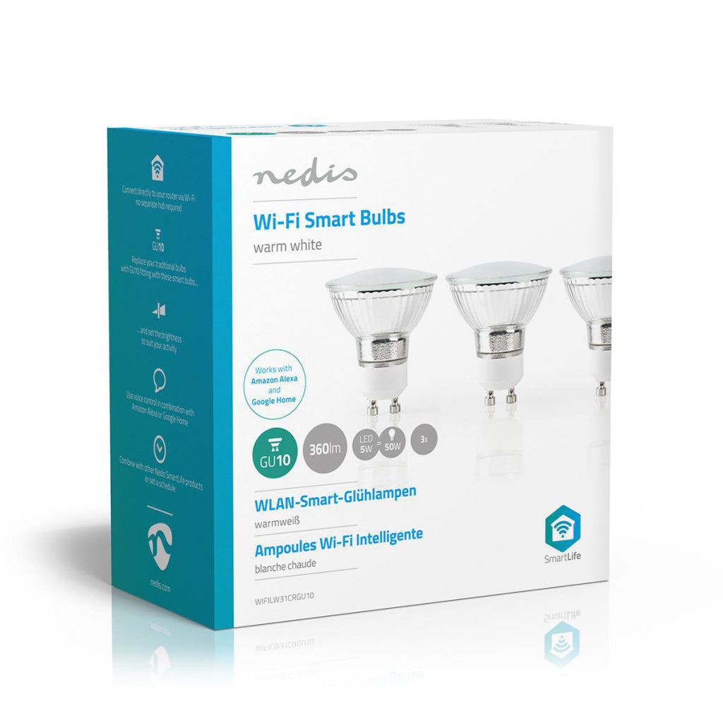 Nedis wifilw31crgu10 Wi-Fi Smart LED-Lampe warmweiß GU10 3er-Pack