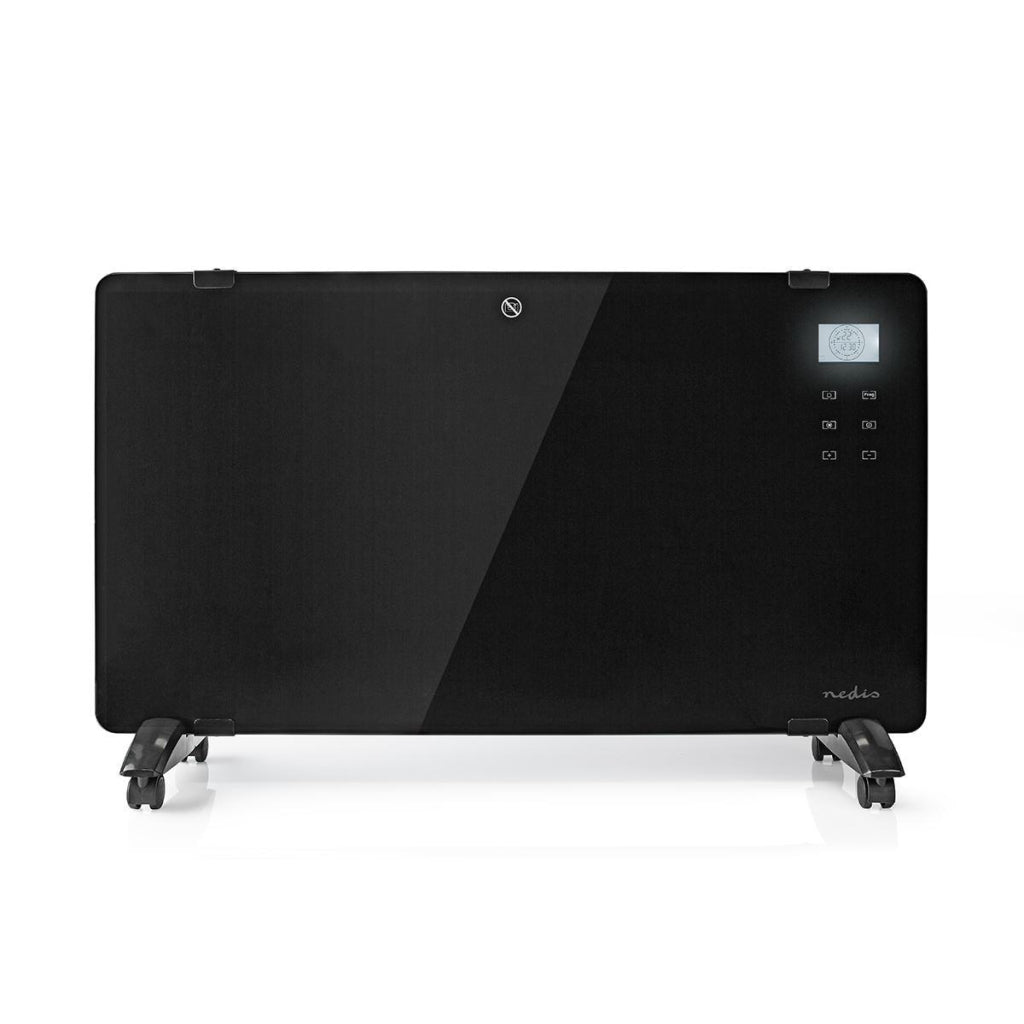 Nedis htpl20fbk glazen paneel convectorkachel thermostaat lcd-scherm 2 warmtestanden staand wandmontage 2000 w zwart