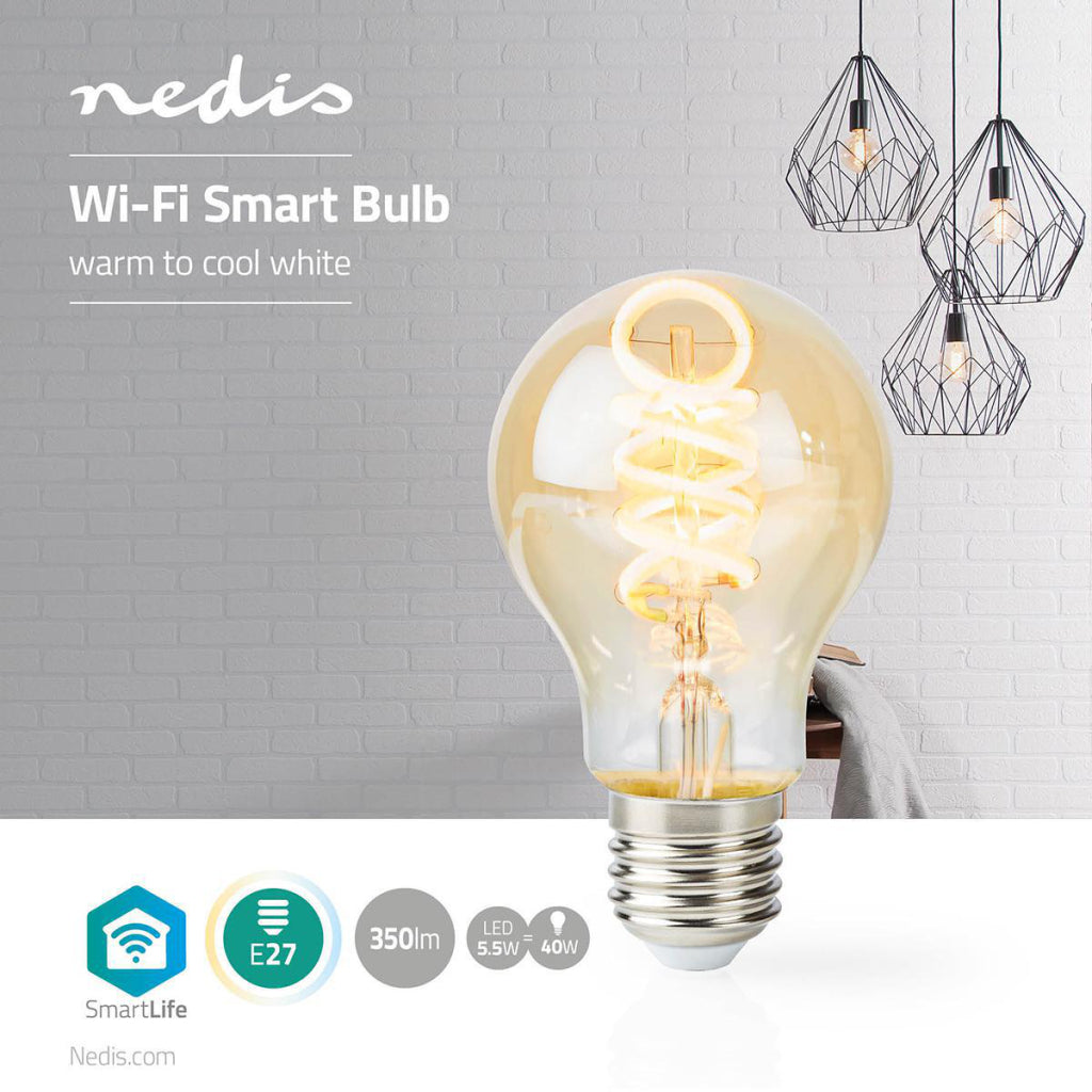 Nedis wifilt10gda60 wi-fi warm tot koel wit led filamentlamp gedraaid e27 a60 5,5 w 350 lm