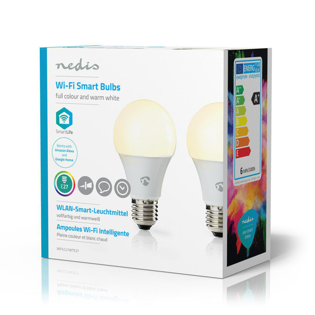 Nedis Wifilc21WTE27 Wi-Fi LED-lamper i full farge og varmhvit E27 2-pack