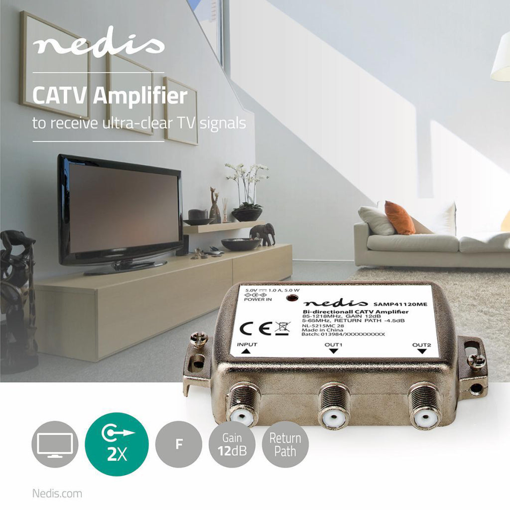 Nedis Samp41120M Catv Amplifier Max. 9 db Verstäerkung 85 - 1218 Mhz 2 Outpfe vum Prêt