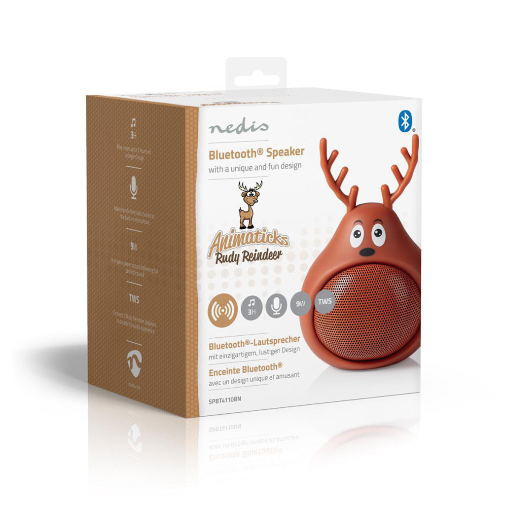 Nedis spbt4110bn animaticks bluetooth speaker 3 uur speeltijd handsfree bellen rudy reindeer