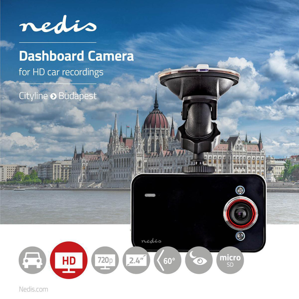 NEDIS DCAM06BK DASHCAM HD 720P 1 CH 2,4 tums synvinkel på 60 grader;