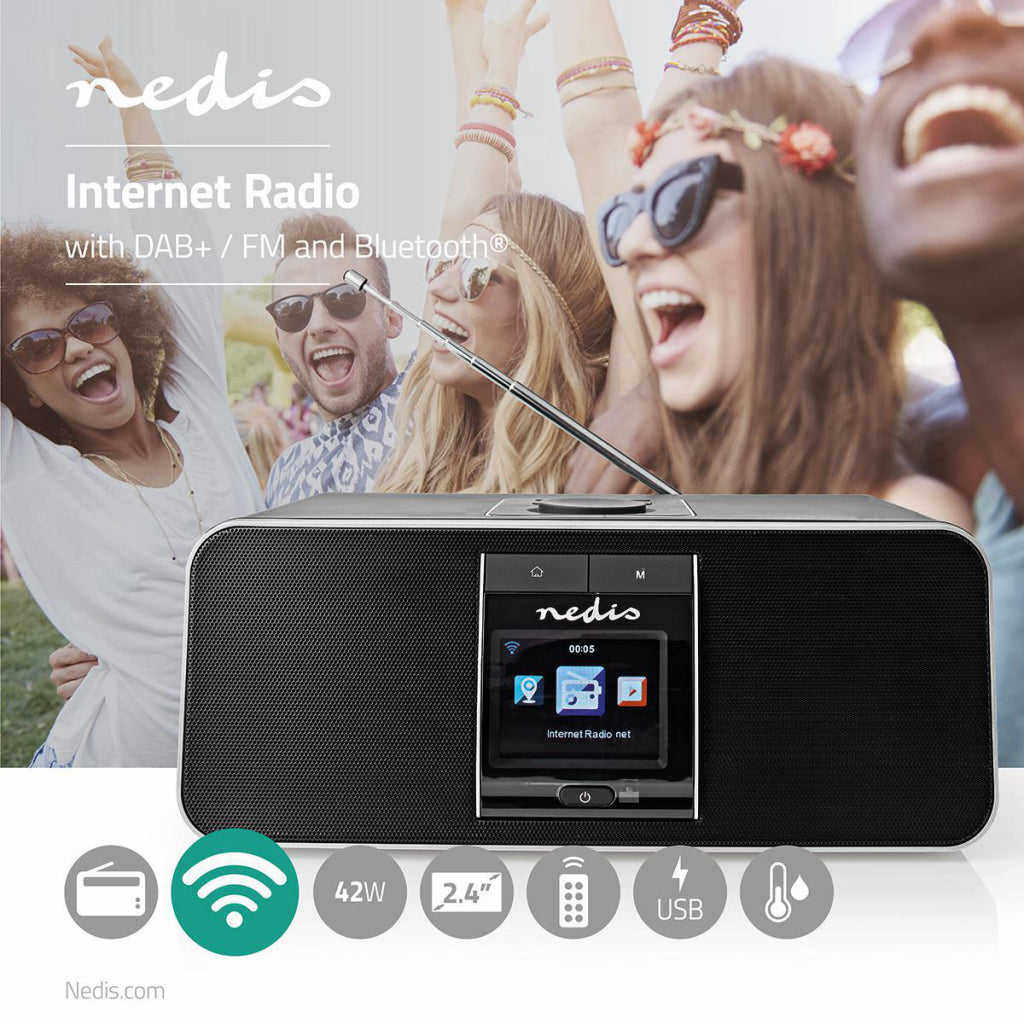 Nedis RDIN5005BK Internet Radio 42 W DAB+ FM Bluetooth® Fjernkontroll Svart sølv