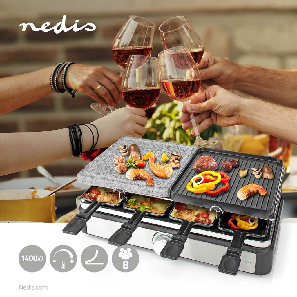 Nedis fcra300fbk8 raclette steen grill voor 8 personen