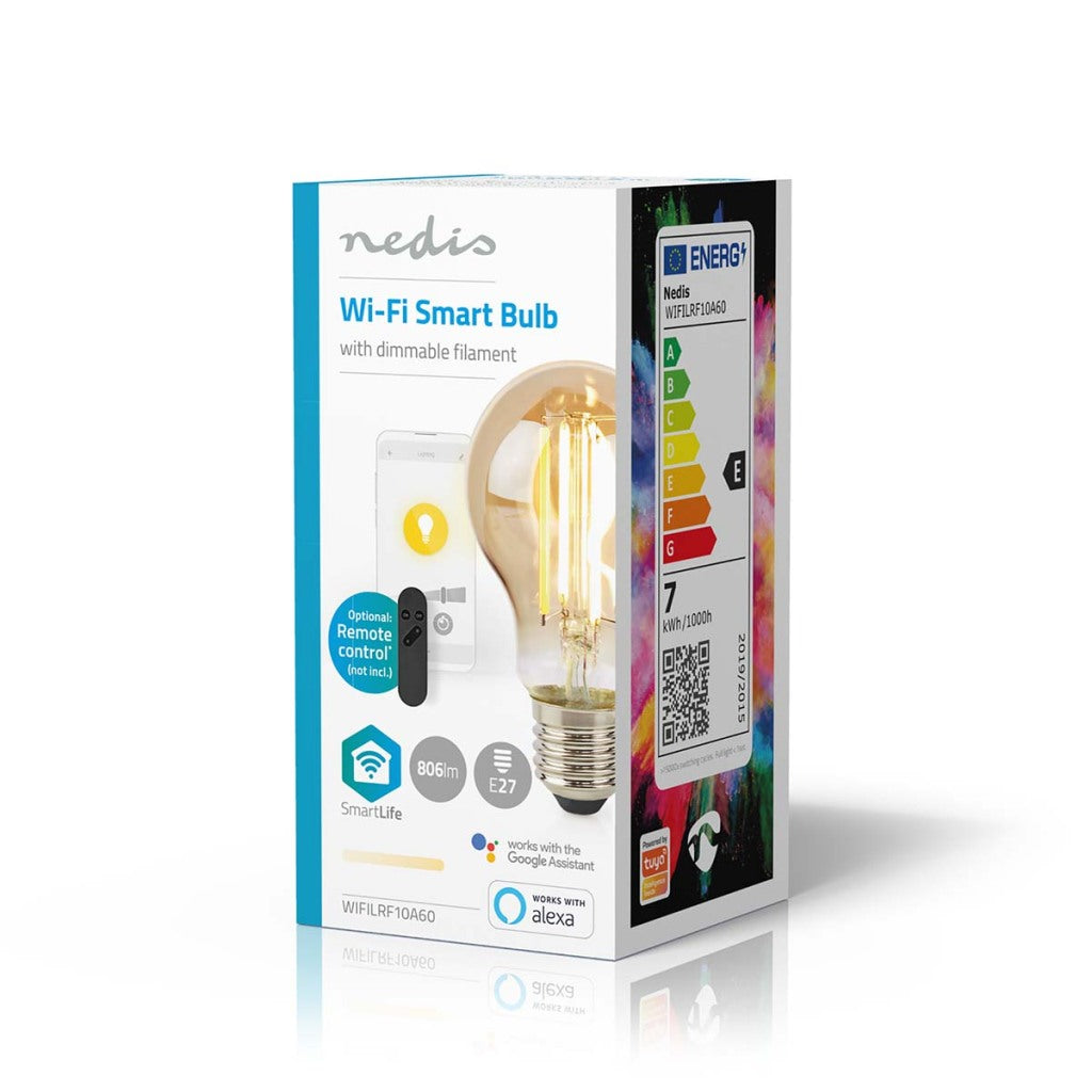 Nedis WiFilrf10a60 SmartLife LED Filament lampe Wi-Fi E27 806 LM 7 W Verre blanc chaud Android iOS Peer