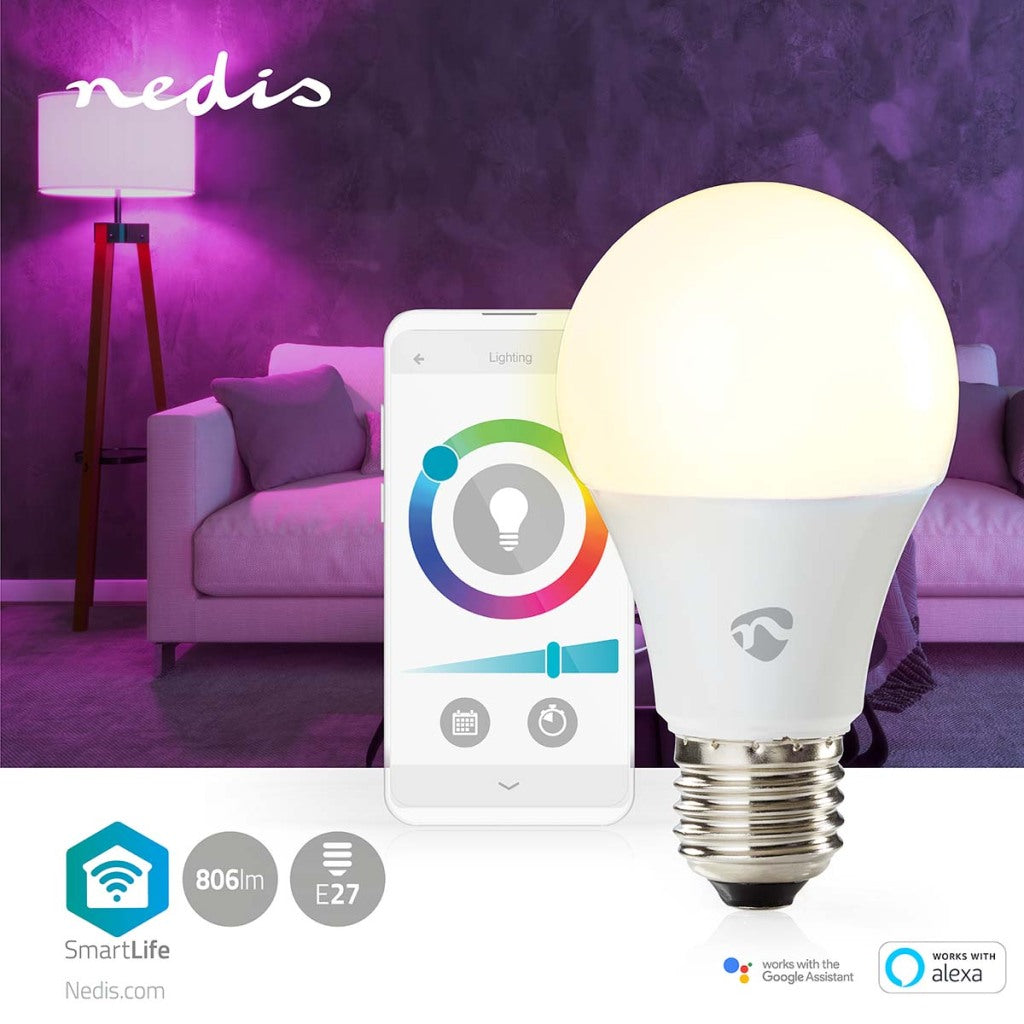 Nedis Wifilrc10e27 Smartlife Multicolour Lamp Wi-Fi-Fi A27 806 lm 9 w rrb waarm fir de coolen Wäisswaarm iose pear