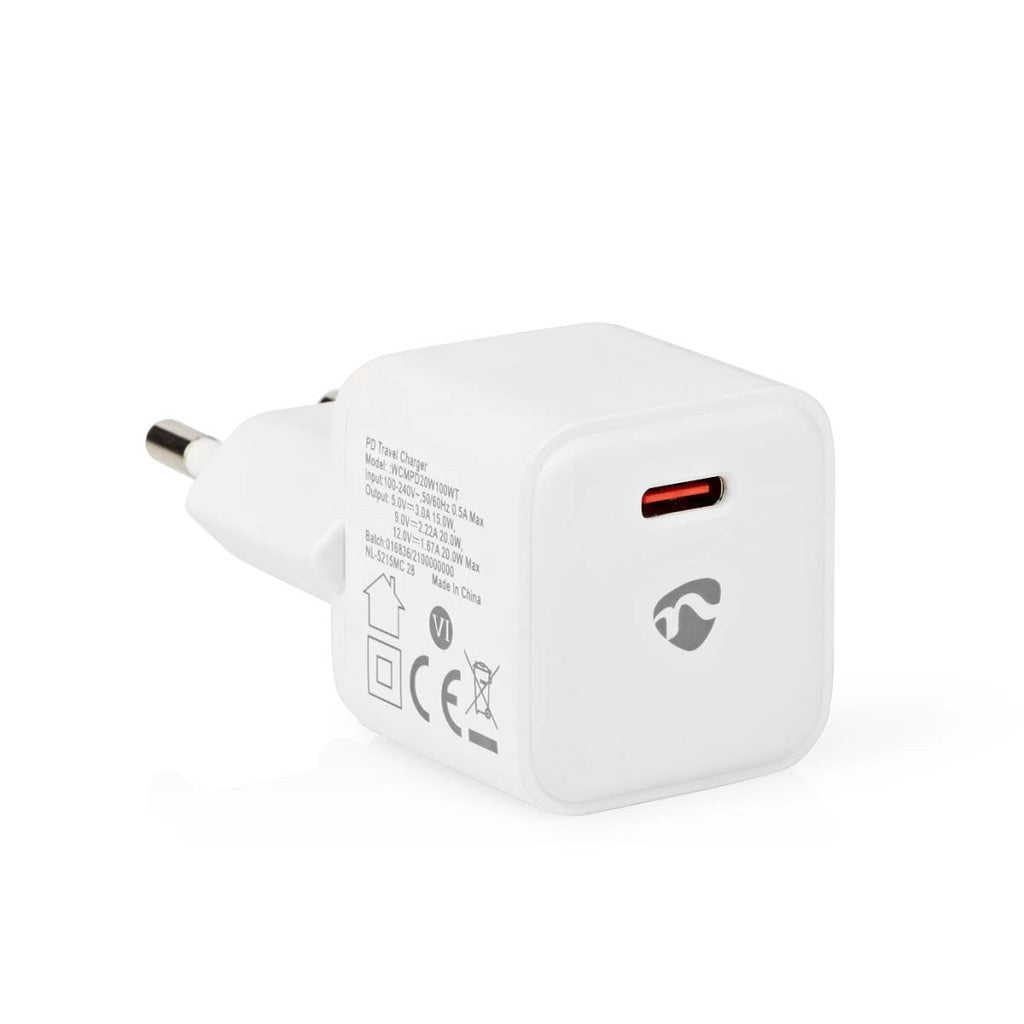 Nedis WCMPD20W100WT-lader 1.67 2.22 3.0 A-utganger: 1 USB-C handel; 20 W automatisk spenningsvalg