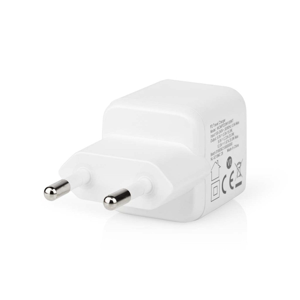 Nedis WCMPD20W100WT-lader 1.67 2.22 3.0 A-utganger: 1 USB-C handel; 20 W automatisk spenningsvalg