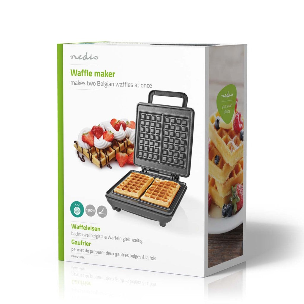 Nedis KAWP210FBK Wafelijzer Belgische Wafels 22 X 12.5 Cm 1200 W Automatische Temperatuurregeling Aluminium