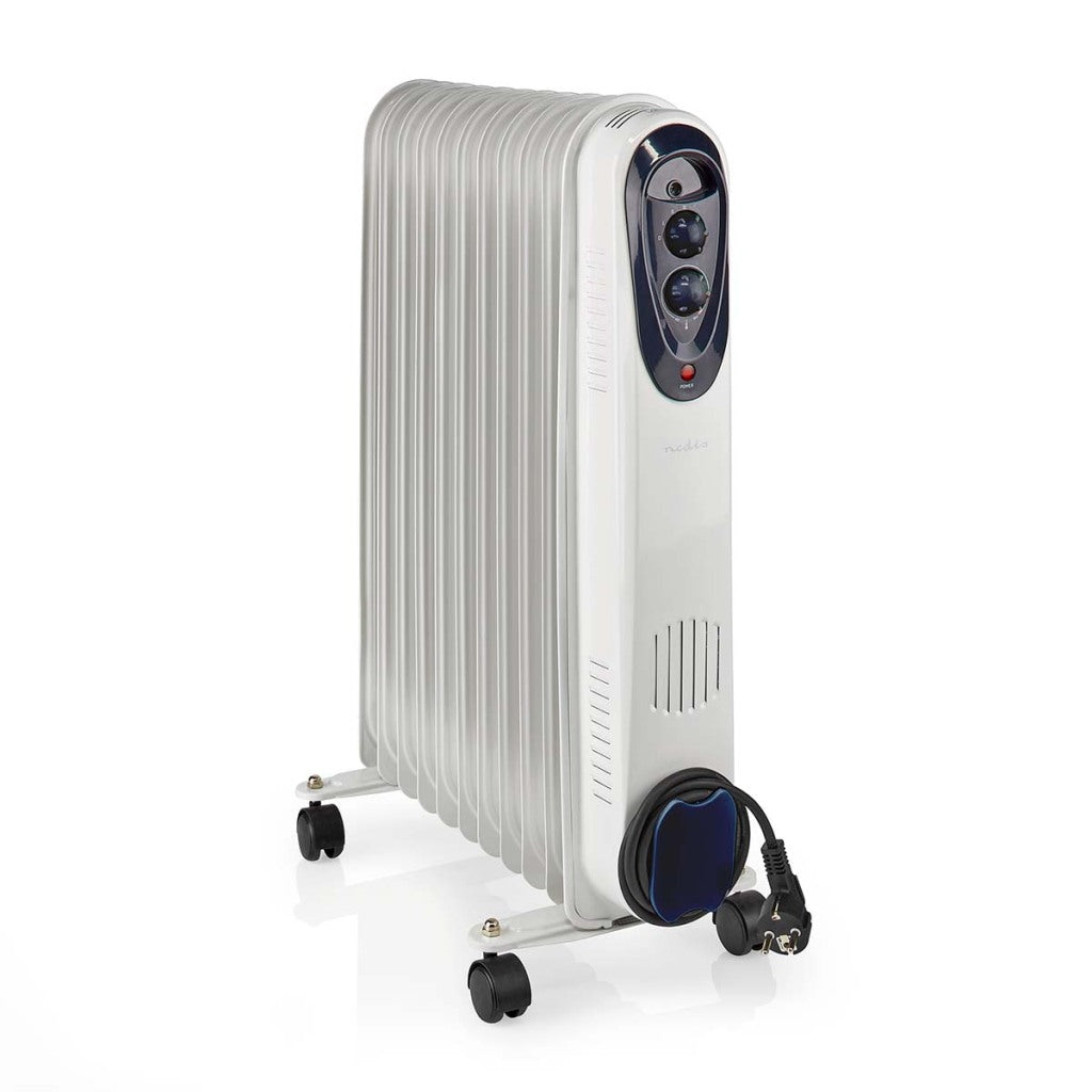 Nedis HTOI30WT11 Mobile oil radiator 1000 1500 W 11 fins adjustable thermostat 3 Heat positions Omvalveventie Wit