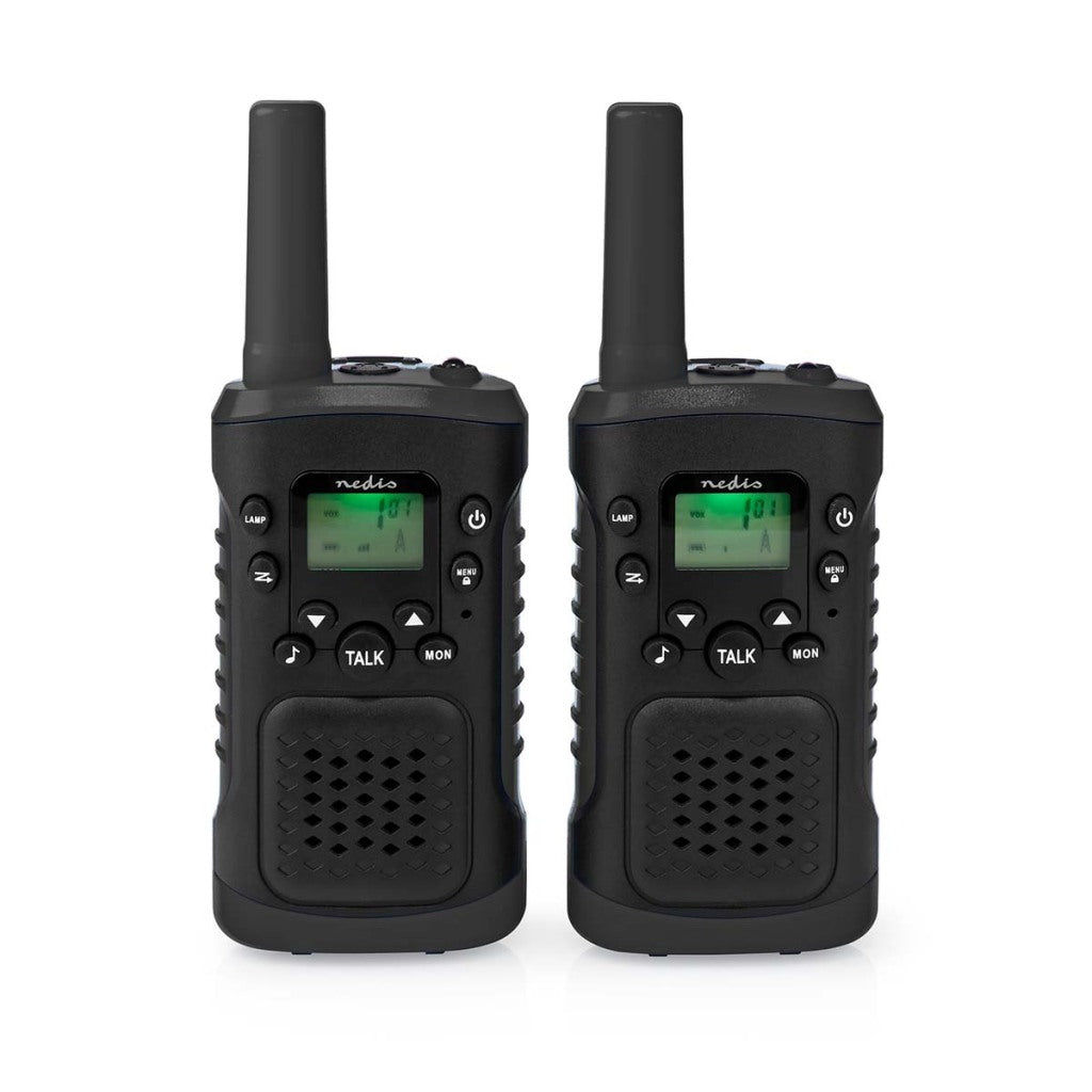 NEDIS WLTK0610BK WALKIE TALKIE SET 2 Péma až 6 km frekvenční kanály: 8 PTT Vox až 3 hodiny výstupu pro sluchátka 2 hlavy černé