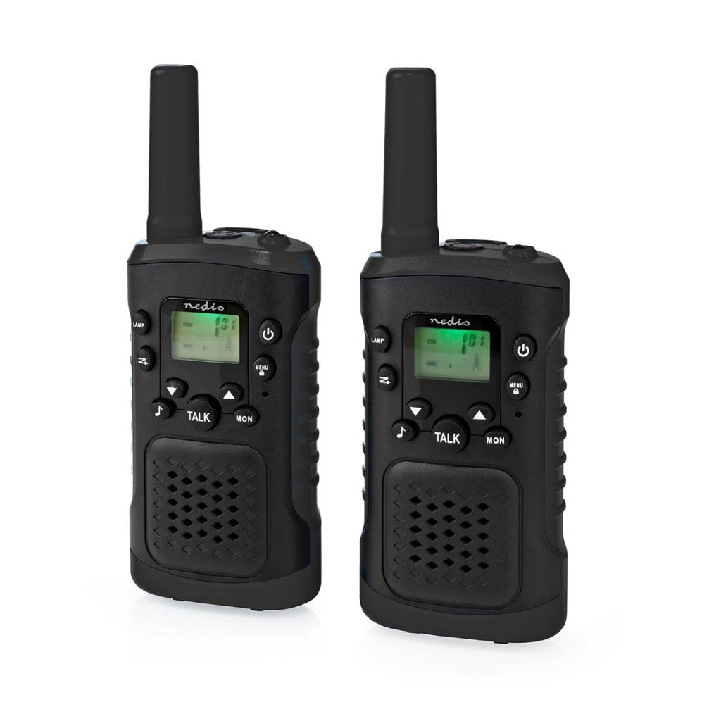 Nedis wltk0610bk walkie talkie set 2 telefoni do 6 km frekvenčnih kanalov: 8 PTT vox do 3 ure izhoda slušalk 2 slušalke črna