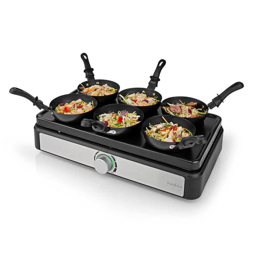 NEDIS FCRA310FBK6 Party Wokset Grill 6 Personer Spatel Temperaturinställning Anti-stick låg rektangel