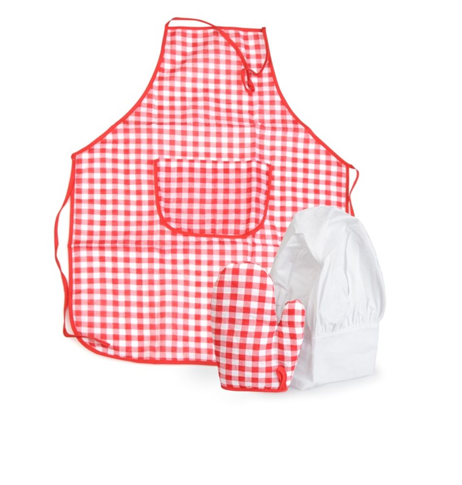 Egmont Schürze, Hut und Ofenhandschuh rot g