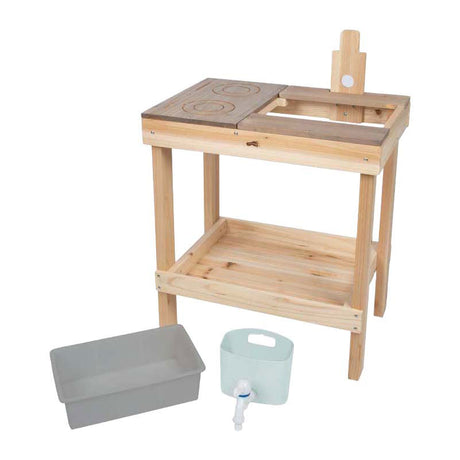 Small foot houten modderkeuken en speeltafel voor buitenplezier.