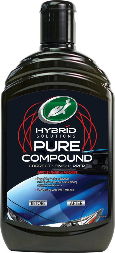 Pure Compound von Turtle Wax Hybrid Solutions – entfernt Oberflächenoxidation, Kratzer und Wirbel – für alle glänzenden Klarlackoberflächen – kann manuell oder maschinell aufgetragen werden – 500 ml