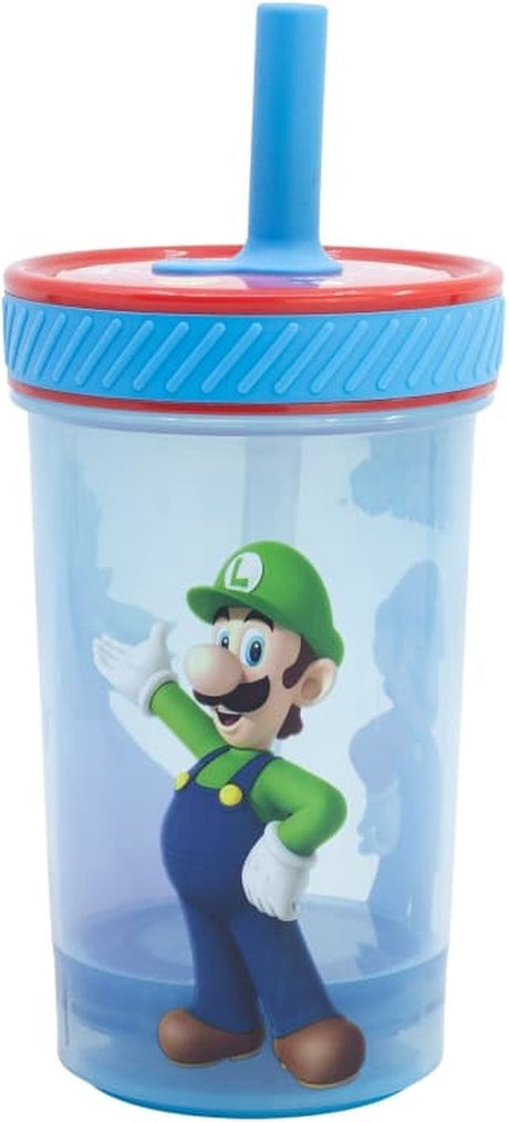 Stor Super Mario Anti-Kipp-Kunststoffbecher mit Silikonstrohhalm