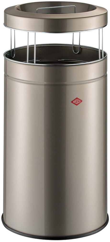 Wesco Standaschenbecher große Asche mit Sieb | 120 Liter | Metall - Neusilber | Abfallbehälter mit Aschenbecher stehend - Made in Germany