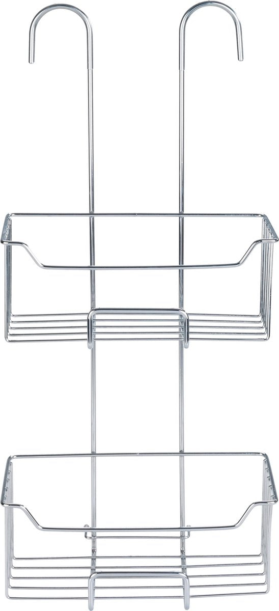 Wenko Duschablage Milo 2-lagiger Edelstahl glänzend 25x55cm - ohne Bohren - hängende Duschablage - Duschkorb - hängende Duschablage