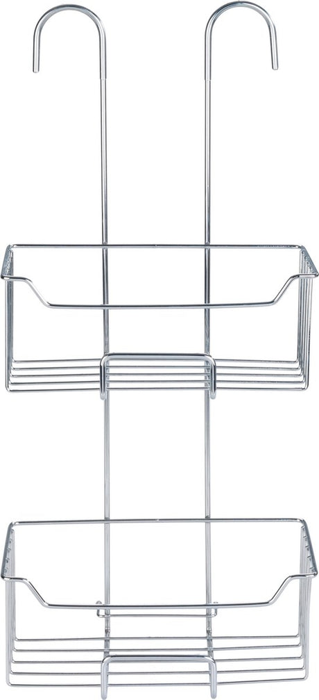 Wenko Duschablage Milo 2-lagiger Edelstahl glänzend 25x55cm - ohne Bohren - hängende Duschablage - Duschkorb - hängende Duschablage