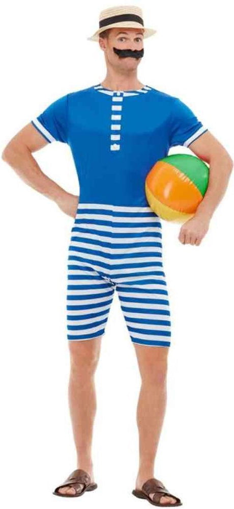 Smiffys – 20er-Jahre-Badeanzug-Kostüm – L – Blau-Weiß