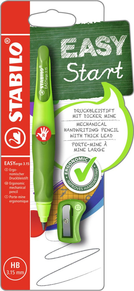 Stabilo easyergo 3.15 – ergonomischer Druckbleistift – Rechtshänder – nachfüllbar – hellgrün dunkelgrün – extra dicke Bleistiftmine 3,15 mm