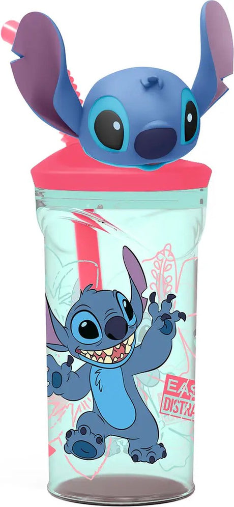 Stor Disney's Stitch Trinkbecher mit Strohhalm – 360 ml – wiederverwendbar – mit 3D-Figur – BPA-frei – Trinkbecher für Kinder ab 4 Jahren – transparent grün