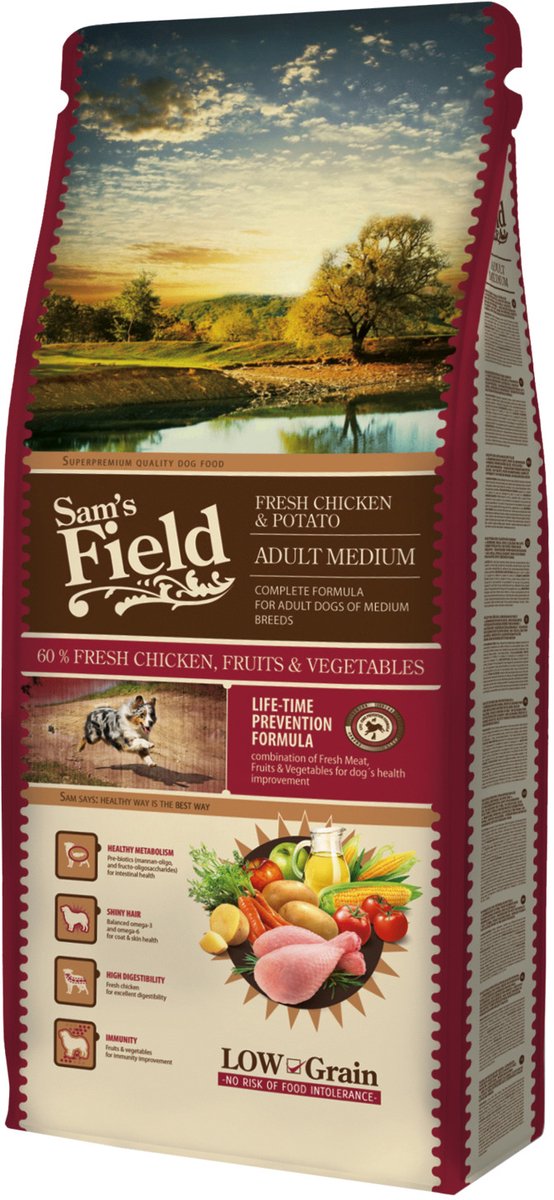 Sam's field adult medium kip aardappel - hondenvoer - 13 kg