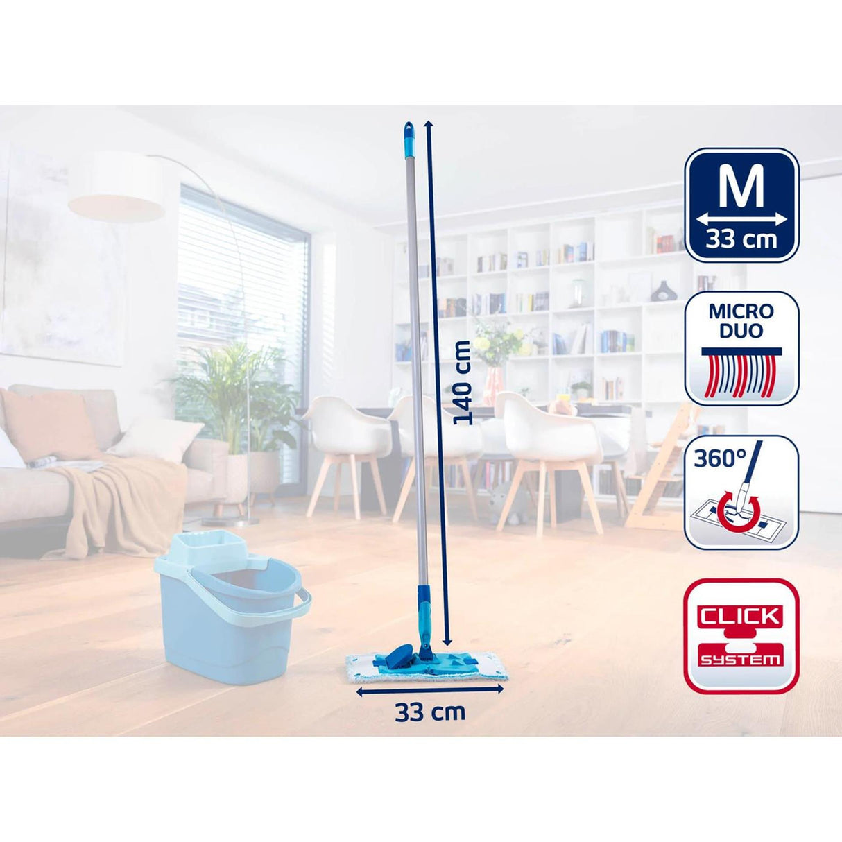 Leifheit 55511 Powerclean Bodenwischer M 33 mit Stiel 140cm