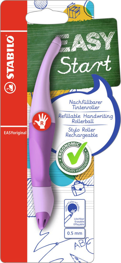 Stabilo Easyorginial ergonomischer Tintenroller – Rechtshänder – blaue Tinte – nachfüllbar – Pastell-Flieder-Rouge