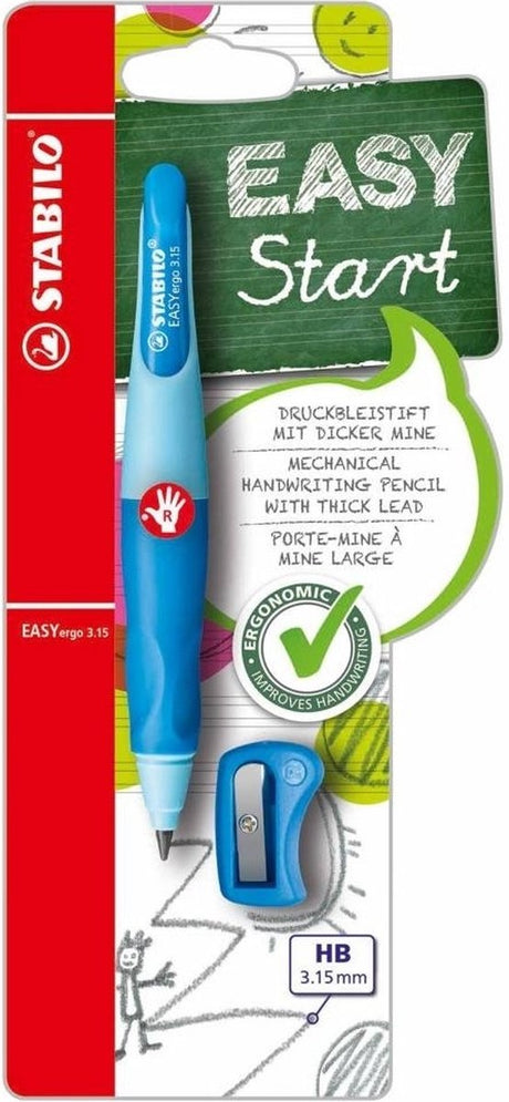 Stabilo easyergo 3.15 – ergonomischer Druckbleistift – Rechtshänder – nachfüllbar – blau dunkelblau – extra dicke Bleistiftmine 3,15 mm