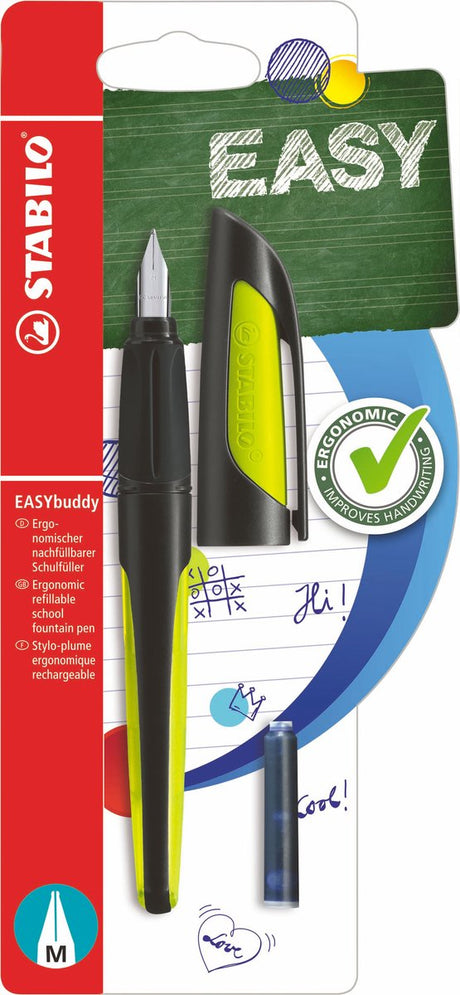 Stabilo easybuddy – ergonomischer Füllfederhalter – Black Lime – Standard-M-Feder für Rechtshänder