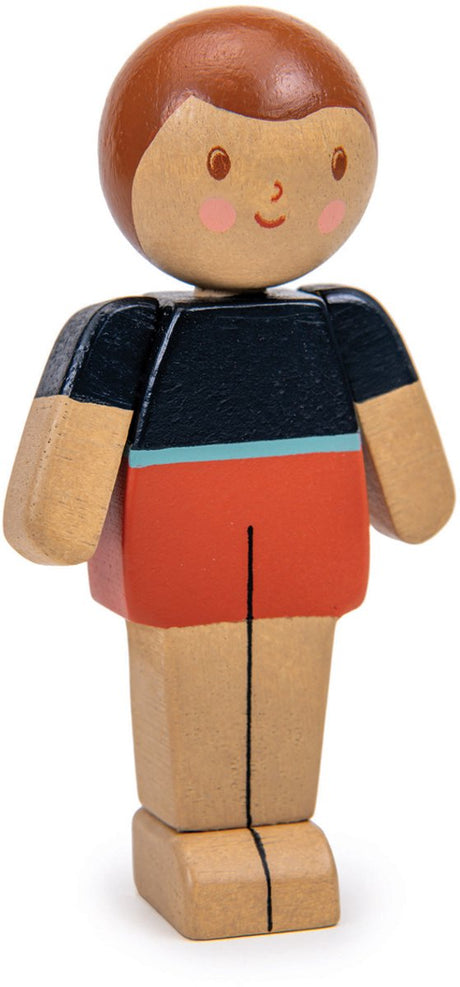 Zarte Blatt-Puppenhauspuppe – Karamell-Vater-Holzspielzeugpuppe.