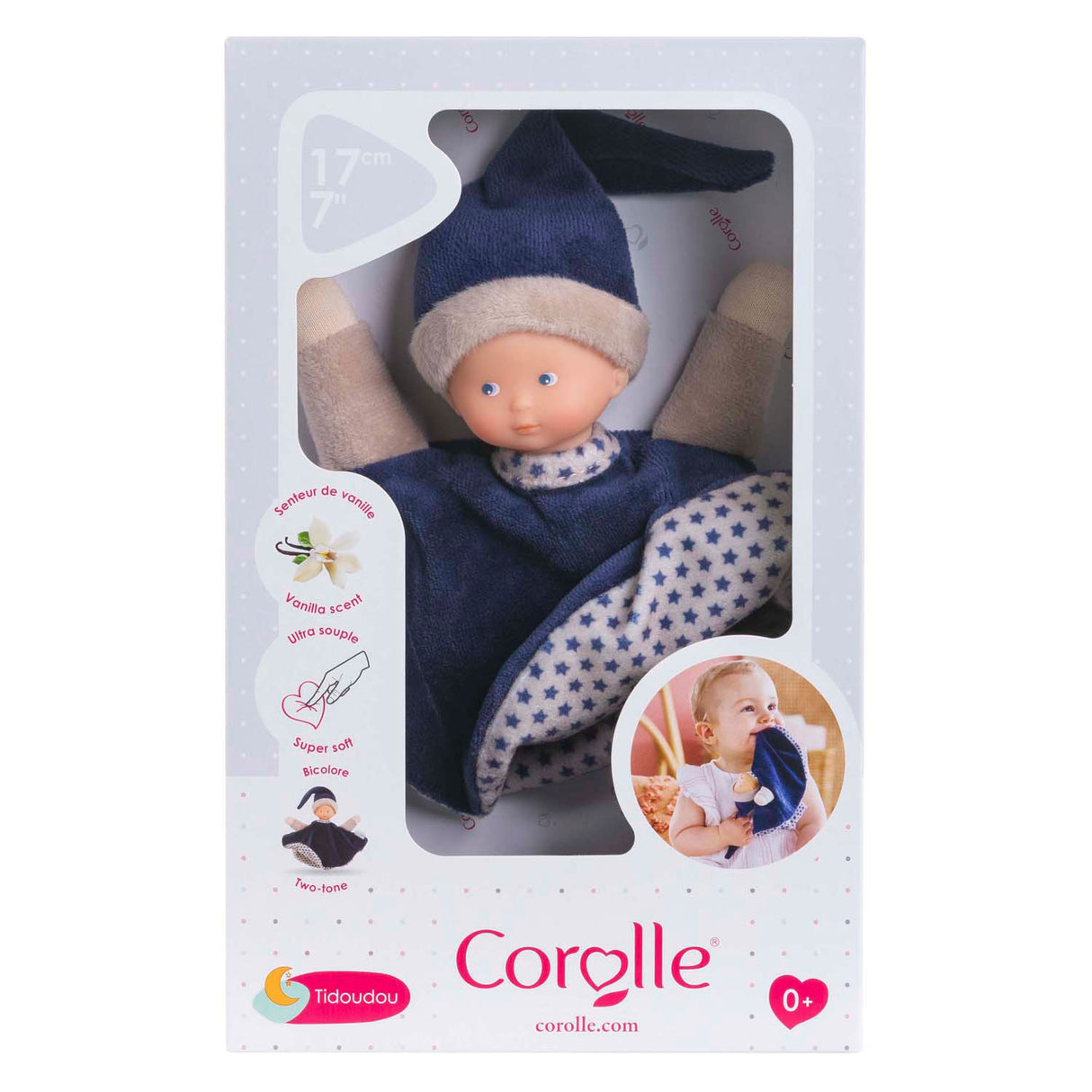 Corolle tidoudou – marineblaues Kuscheltuch, 17 cm