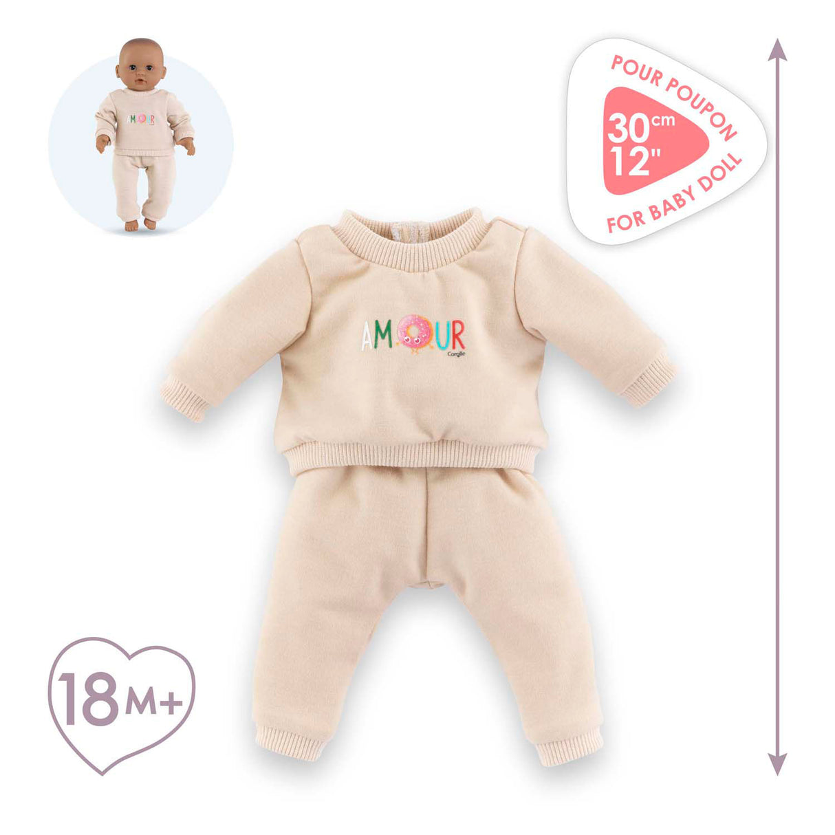 Beigefarbener Trainingsanzug von Corolle für Babypuppe, 30 cm