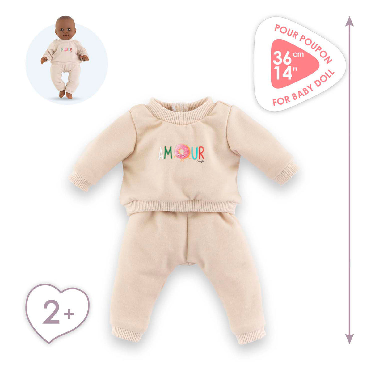Beigefarbener Trainingsanzug von Corolle für Babypuppe, 36 cm