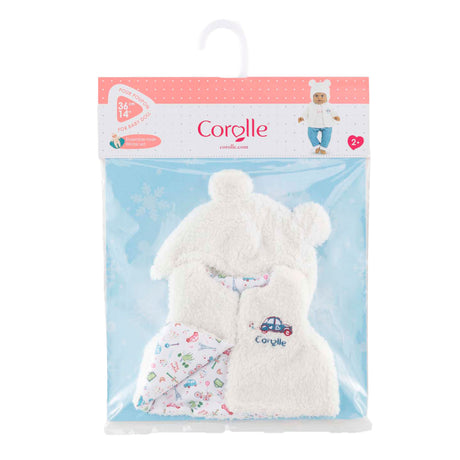 Corolle Winterset Babypuppe 36cm - Puppenkleidung aus weißem Polyester.