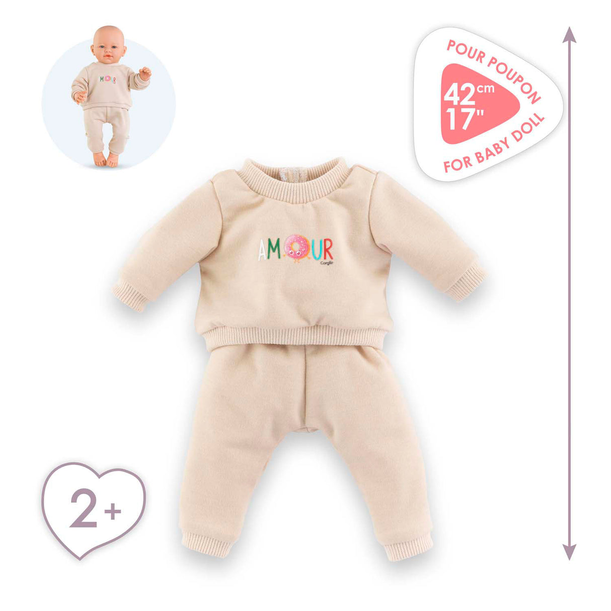 Beigefarbener Trainingsanzug von Corolle für Babypuppe, 42 cm